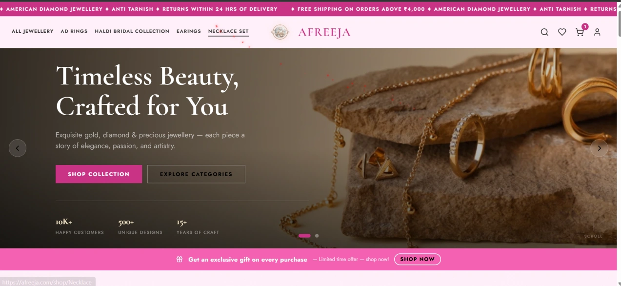Afreeja — Jewellery Ecommerce Store